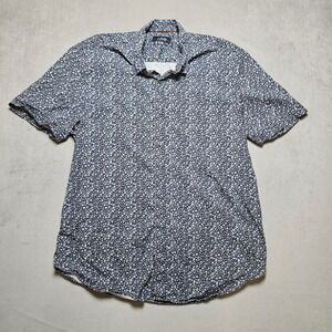 34 Heritage Mens Blue Micro Floral Short Sleeve Button Down Shirt Large